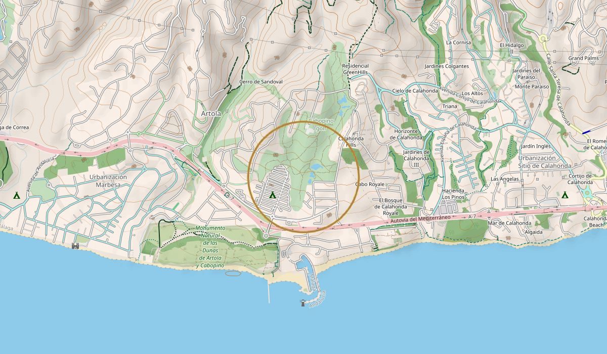 Map of the area around Costa Creative Rental: Cabopino, on Marbella's eastern edge